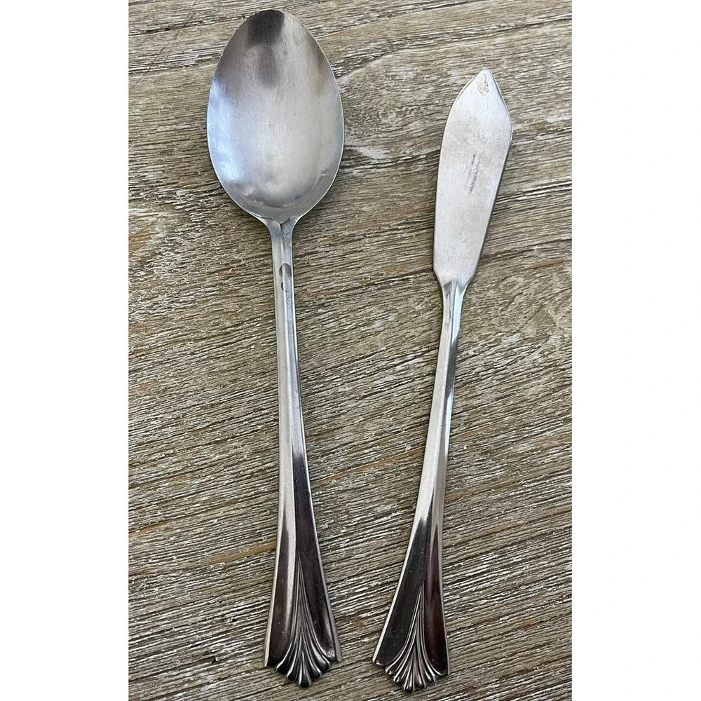 2 Lot of Rogers Stainless China Silverware 1 Table Spoon, 1 Butter Knife